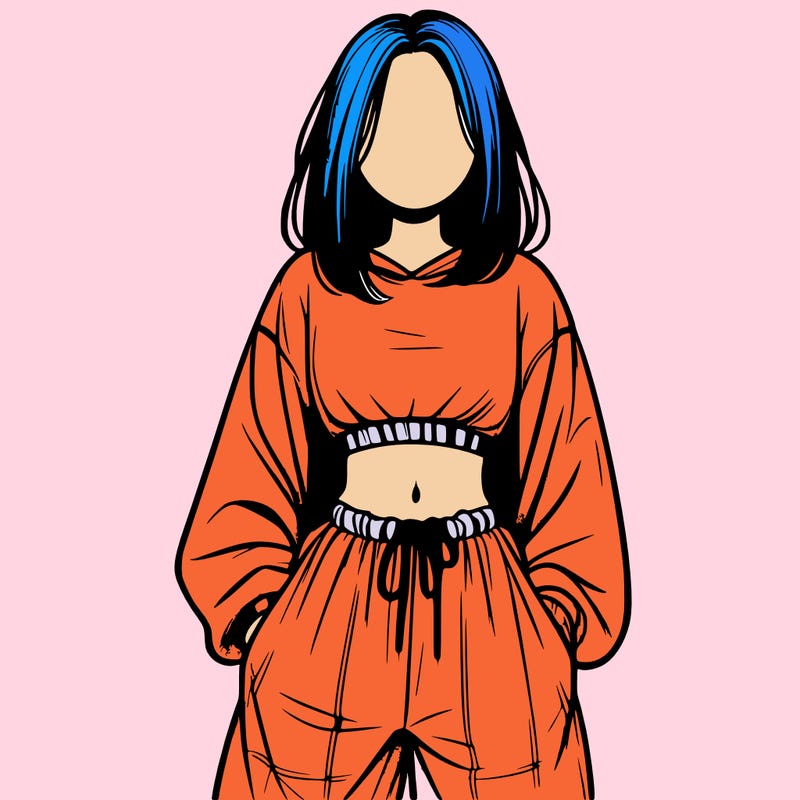 realistic girl faceless with baggy pants and a crop top