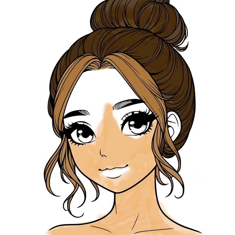 realistic pretty girl with hair in bun