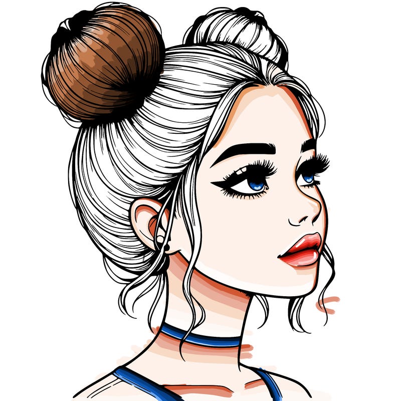 realistic girl with buns on the top of her head