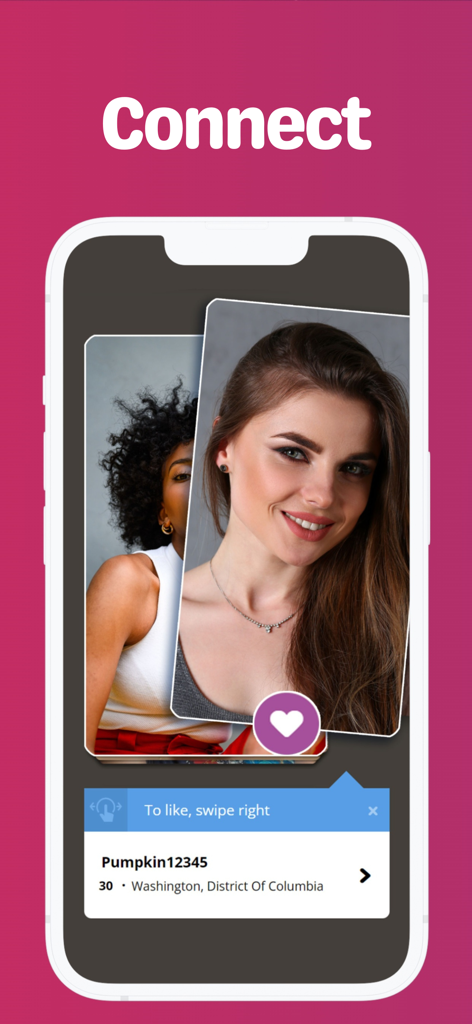 INTL - International Dating - A smartphone displaying user profiles on the INTL international dating app with a headline that says Connect.