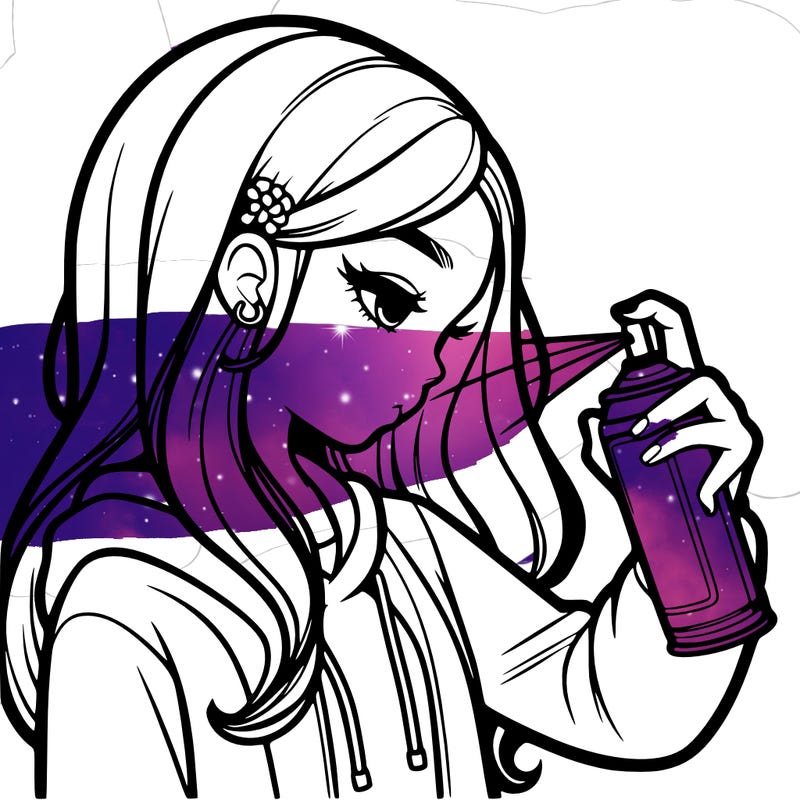 a realistic girl spray painting