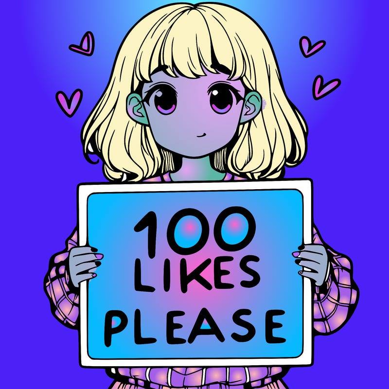 a girl holding a sign saying 100 likes please