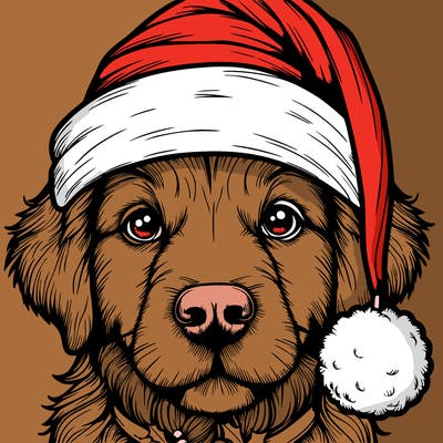 realistic dog with a christmas hat