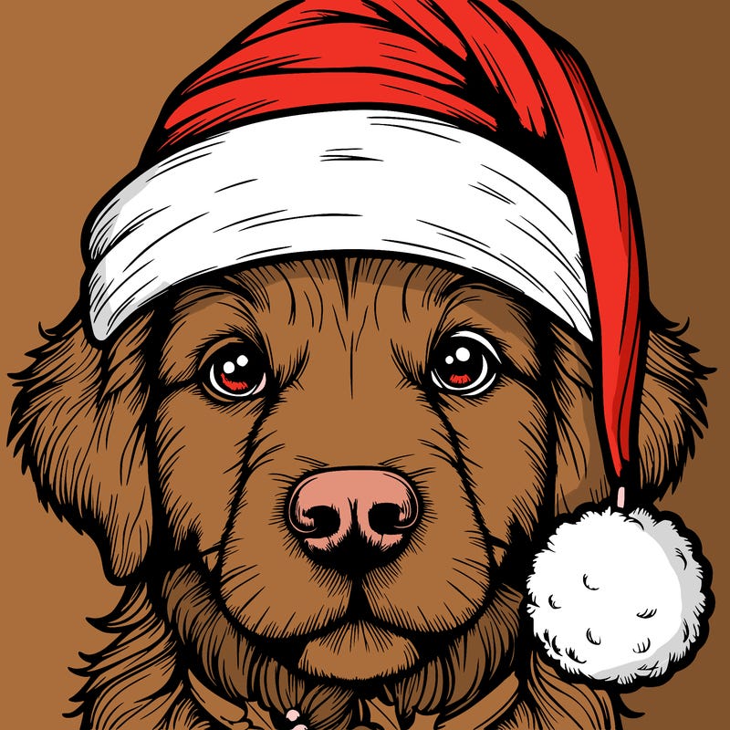 realistic dog with a christmas hat