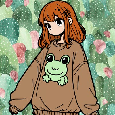 girl wearing frogging sweatshirt
