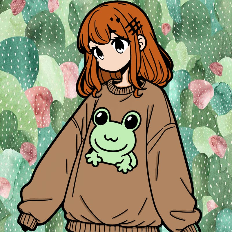 girl wearing frogging sweatshirt