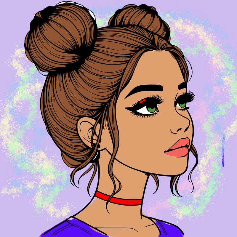 realistic girl with buns on the top of her head
