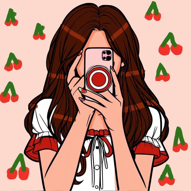 a realistic girl holding her phone taking pictures