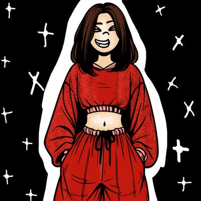 realistic girl faceless with baggy pants and a crop top