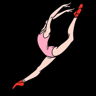 gymnast doing a leap in a leotard with a bent back leg