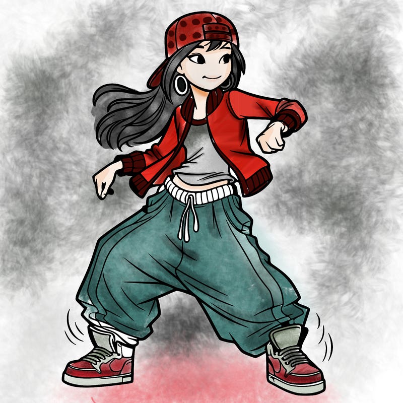 teenage girl doing street dance in baggy clothes