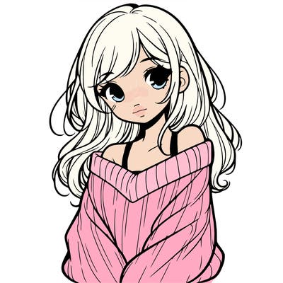 shy pretty girl wearing a sweater that is falling off one shoulder portrait