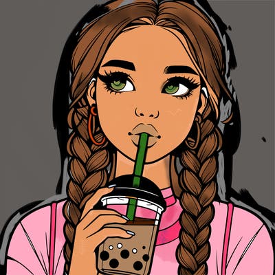 realistic girl with braided hair drinking boba