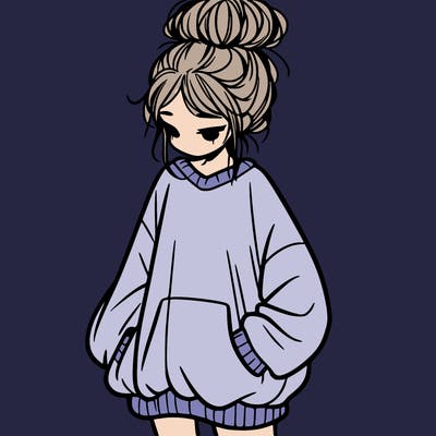 girl with baggy sweatshirt and messy bun