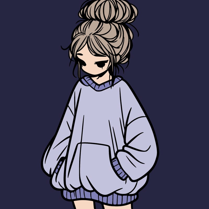 girl with baggy sweatshirt and messy bun