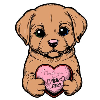 realistic puppy holding a 3d heart