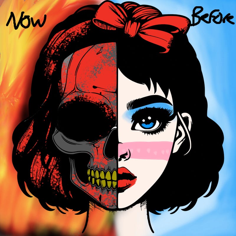 realistic girl with half skull mask