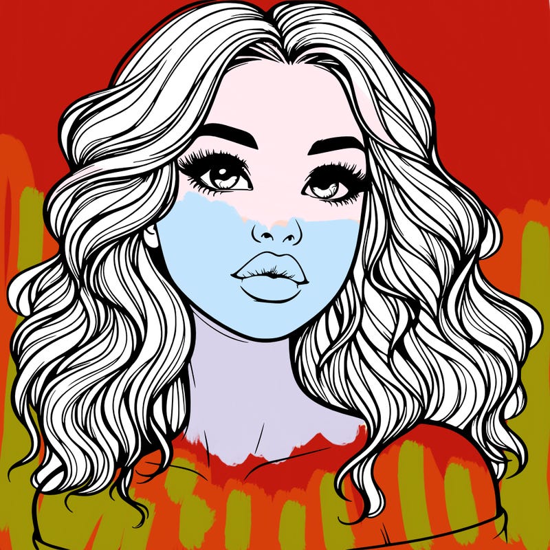 realistic girl with wavy hair and lips