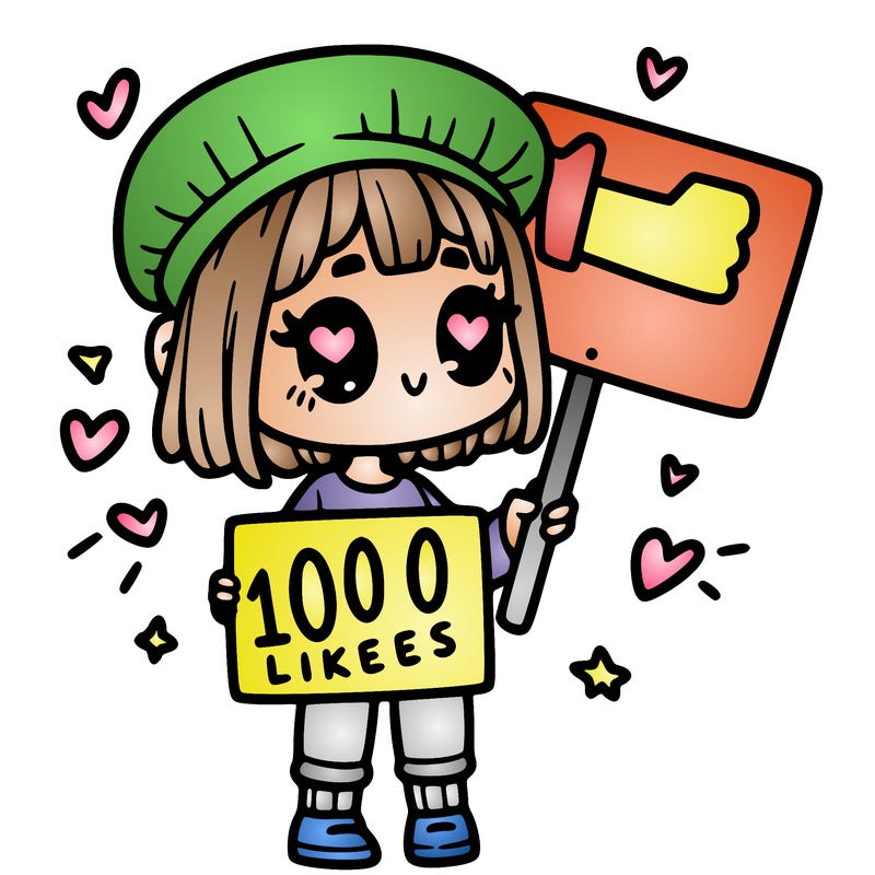 a girl with a sign saying 1000 likes