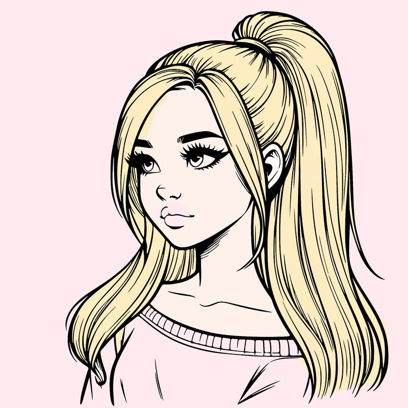 realistic girl with a high ponytail