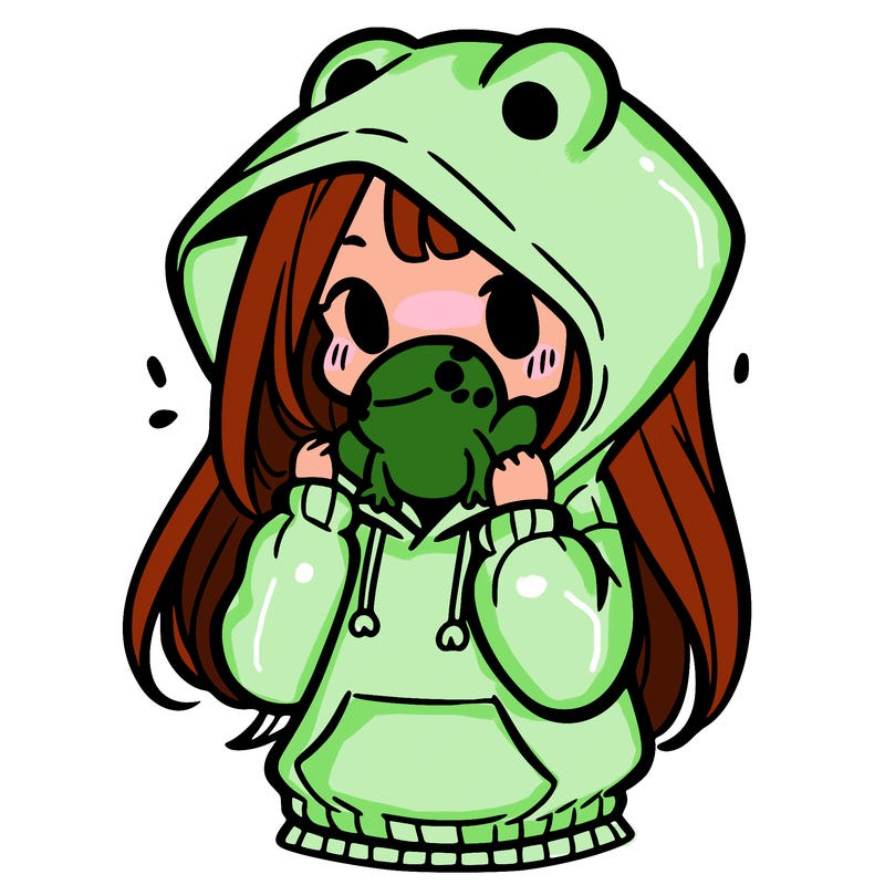 a girl holding a froggy hoodie