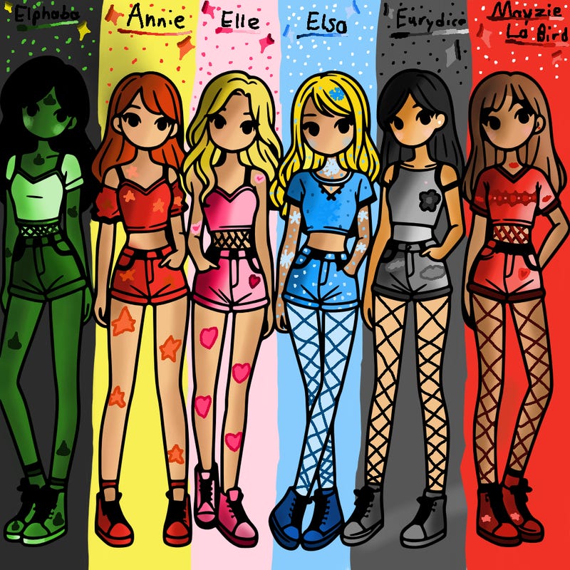 a group of girls wearing crop tops and shorts