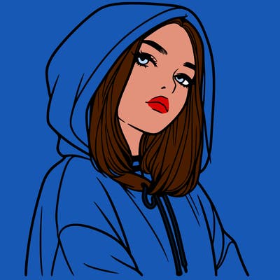 a realistic girl in a hoodie