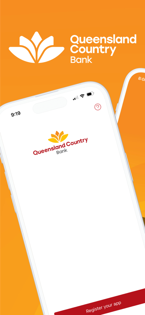 Queensland Country Banking - Registration screen of the Queensland Country Banking mobile app on an iPhone