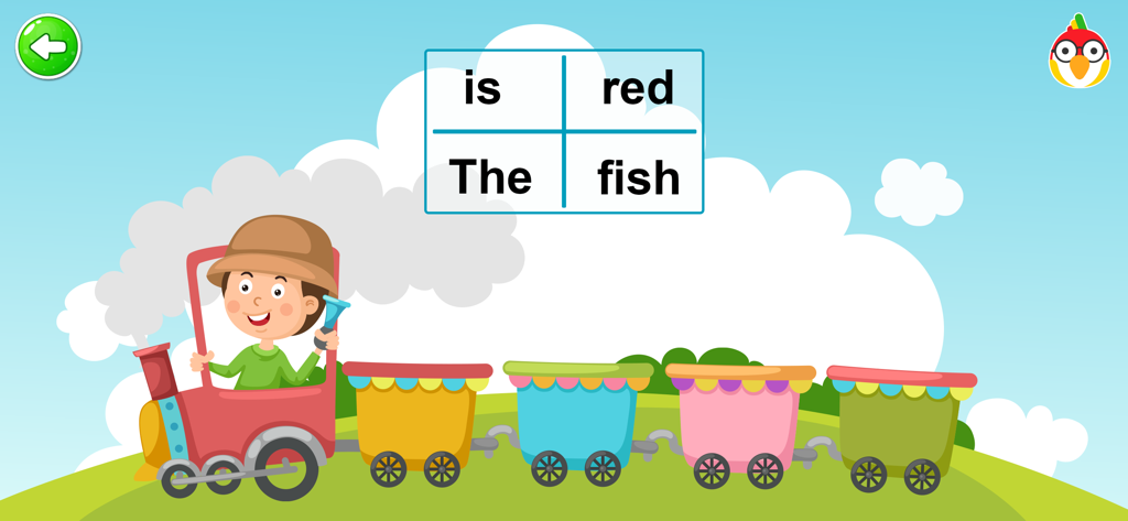 Voca Tooki - Learn English - Kids sentence building game with a colorful train and word puzzle