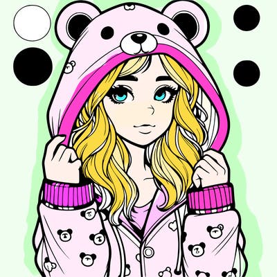 realistic girl in a animal pjs hoodie