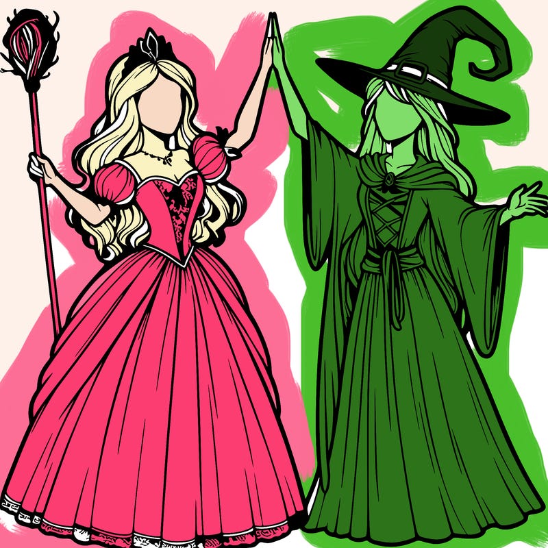detailed realistic split of a princess and a witch