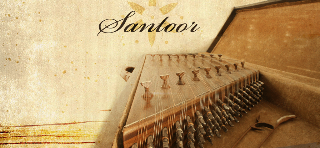 Santoor - A traditional Persian Santoor stringed instrument inside its case with artistic calligraphy