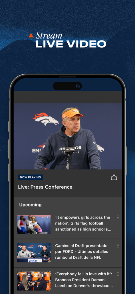 Denver Broncos - Denver Broncos app live video stream screen