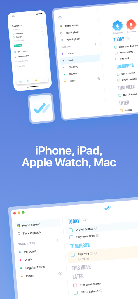 Tappsk todo and habit tracker interface displayed across iPhone iPad and Mac devices