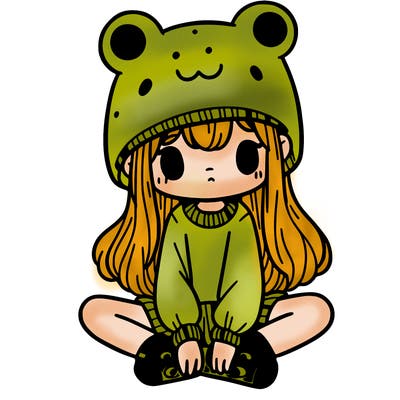 a girl wearing a frog hat and some frog socks