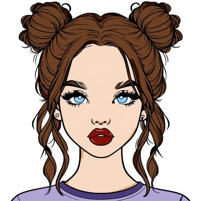 realistic girl with two buns in hair and lips