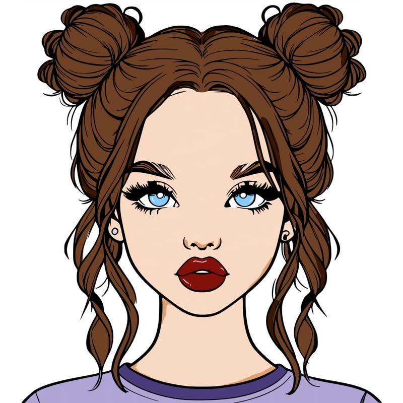 realistic girl with two buns in hair and lips