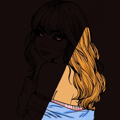 realistic girl with bangs looking over her shoulder