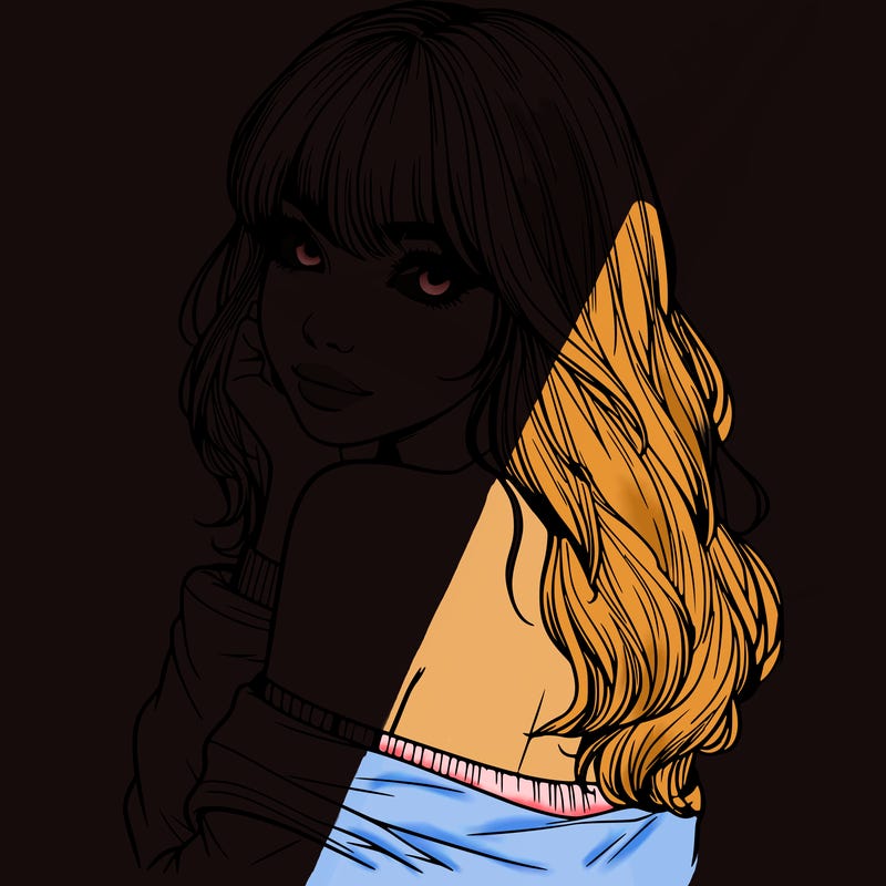 realistic girl with bangs looking over her shoulder