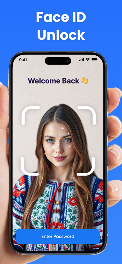 Two Factor Authentication App・ - 2要素認証アプリのロック解除のために顔認識を行うFace IDが表示されたiPhone画面。
