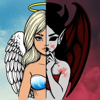 realistic angel half demon