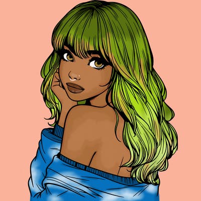 realistic girl with bangs looking over her shoulder