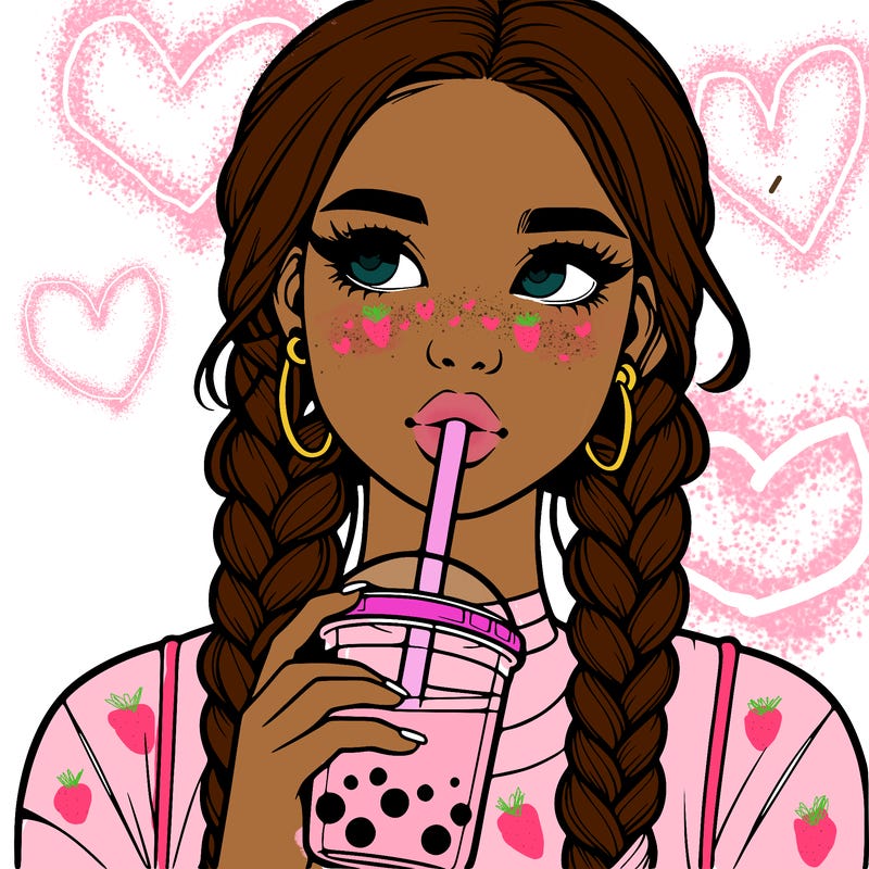 realistic girl with braided hair drinking boba