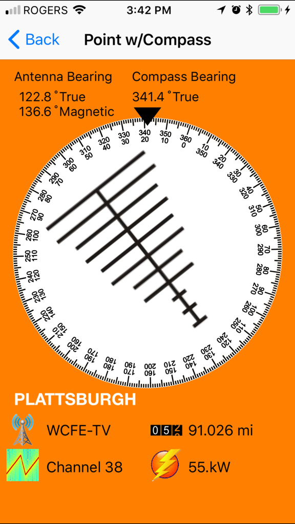 Digital compass and bearing tool for television antenna alignment