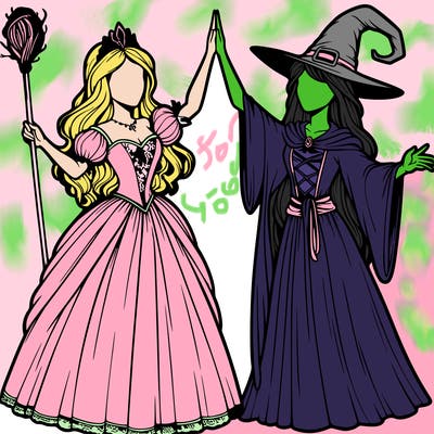 detailed realistic split of a princess and a witch