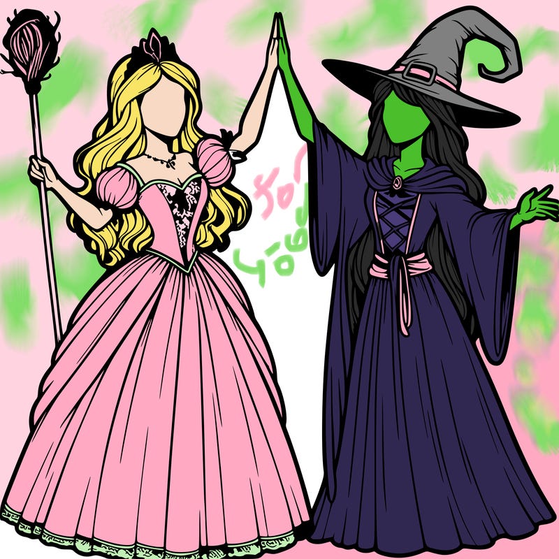 detailed realistic split of a princess and a witch