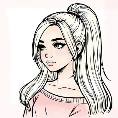 realistic girl with a high ponytail