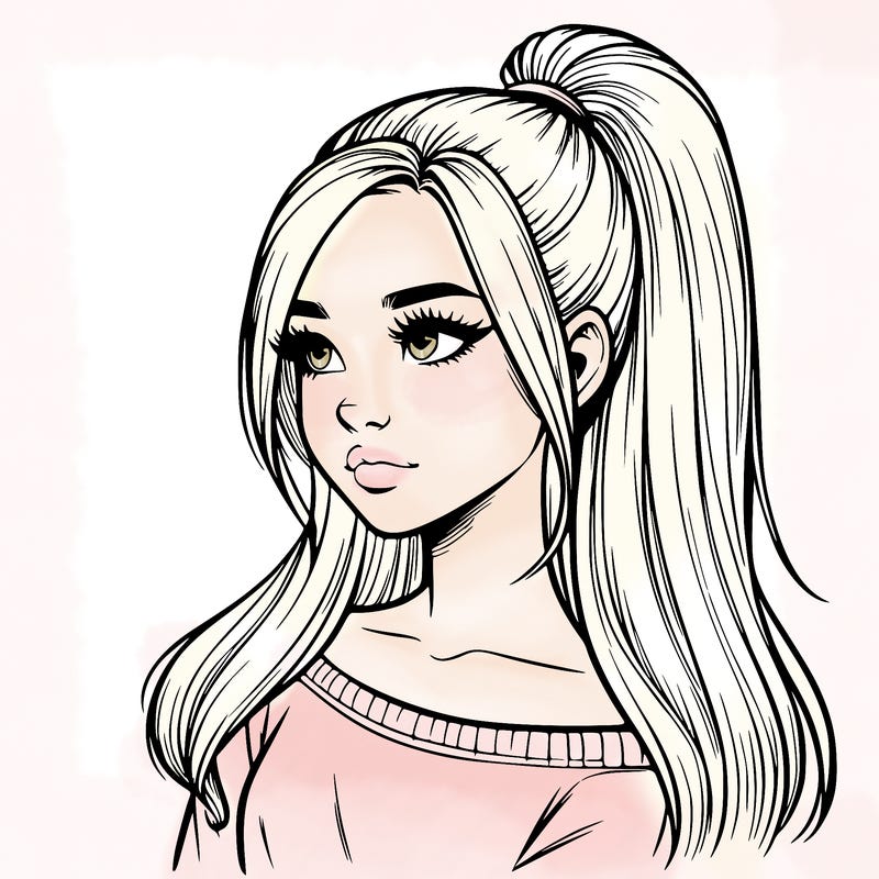 realistic girl with a high ponytail