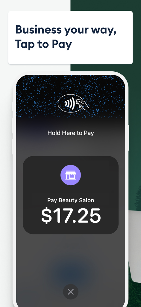 Setmore Appointment Scheduling - 美容院の支払い用のSetmoreアプリTap to Pay機能を表示するモバイル画面。