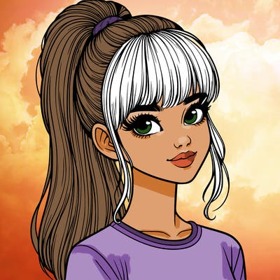 realistic girl with high ponytail and bangs